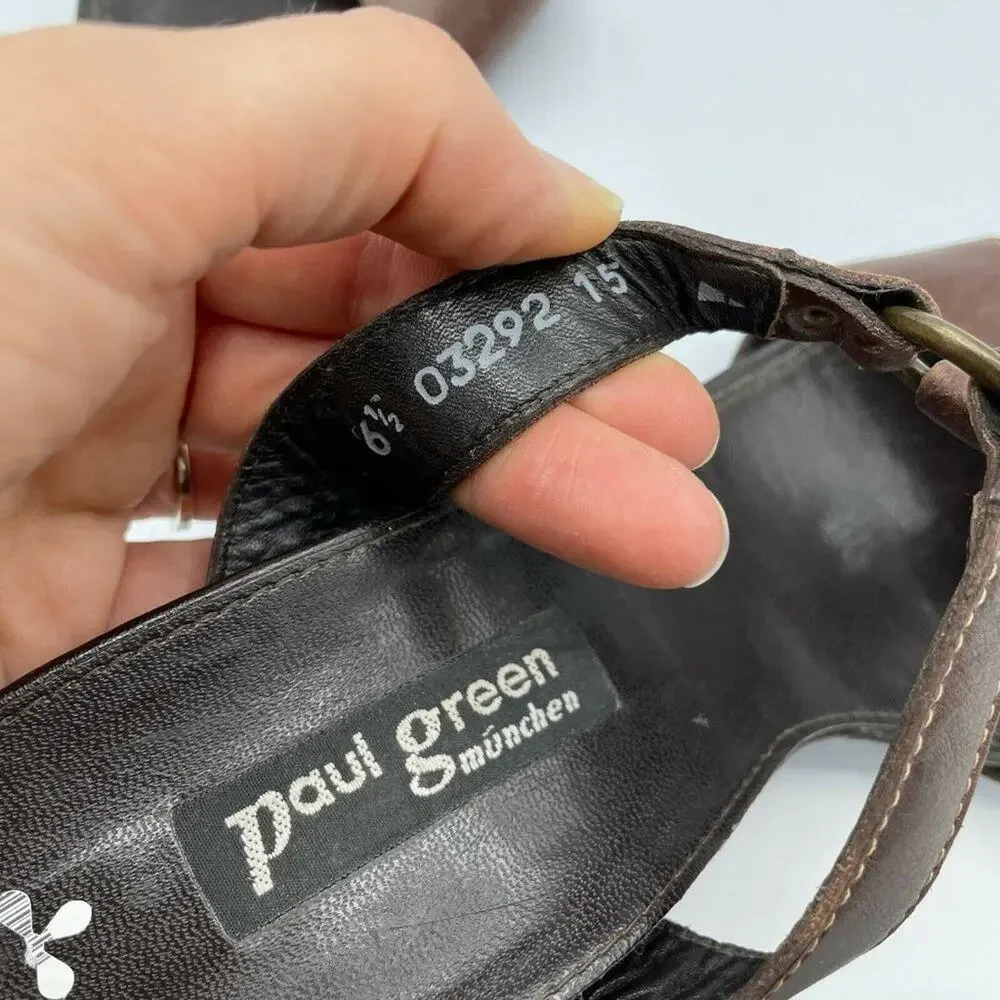 Paul Green Brown Open Toe Wedge Heel Leather 6.5 Y2K